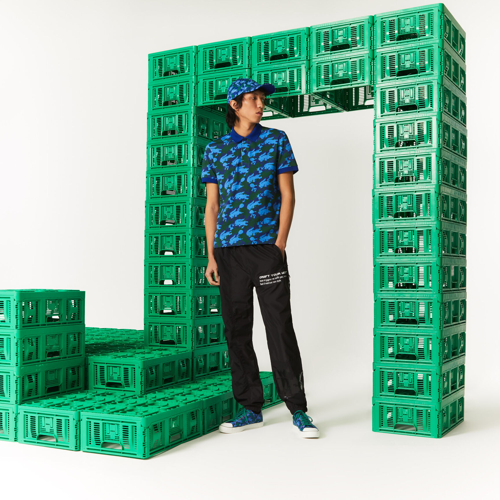 تيشيرت بولو مطبوع قطن عضوي بقصة كلاسيكية للجنسين مجموعة Lacoste x Minecraft