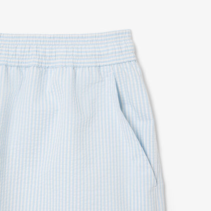 Mid Length Striped Textured Swim Trunks Mid Length Striped Textured Swim Trunks