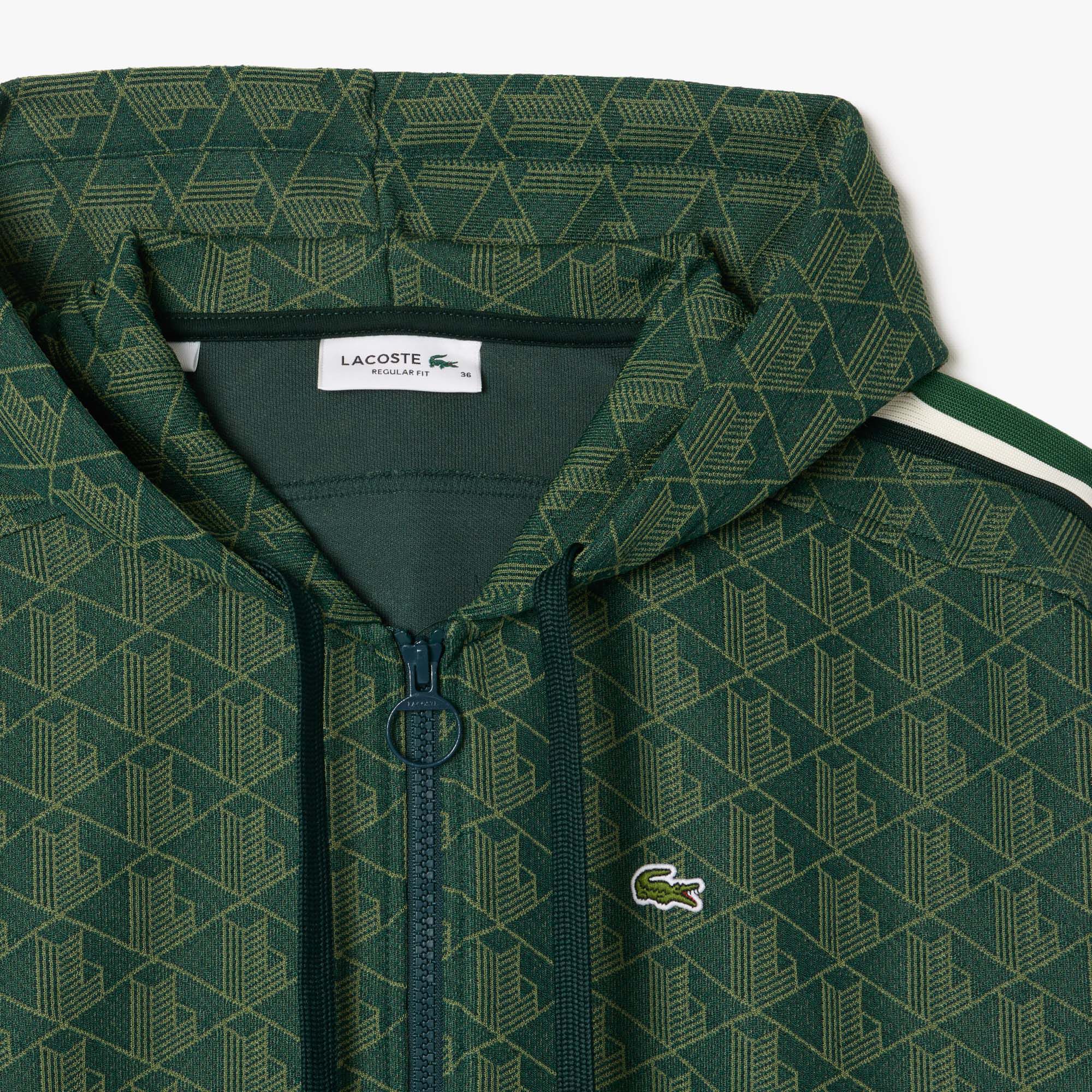 Jacquard Monogram Hoodie, Green / Khaki Green | LACOSTE UAE