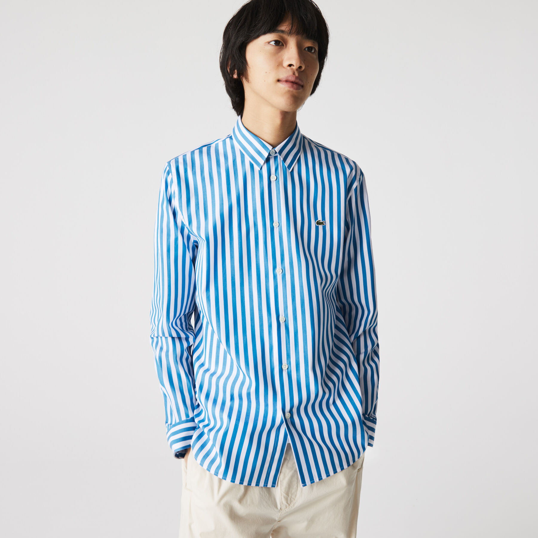 Men's Regular Fit Striped Poplin Shirt lacoste men s regular fit striped poplin shirt