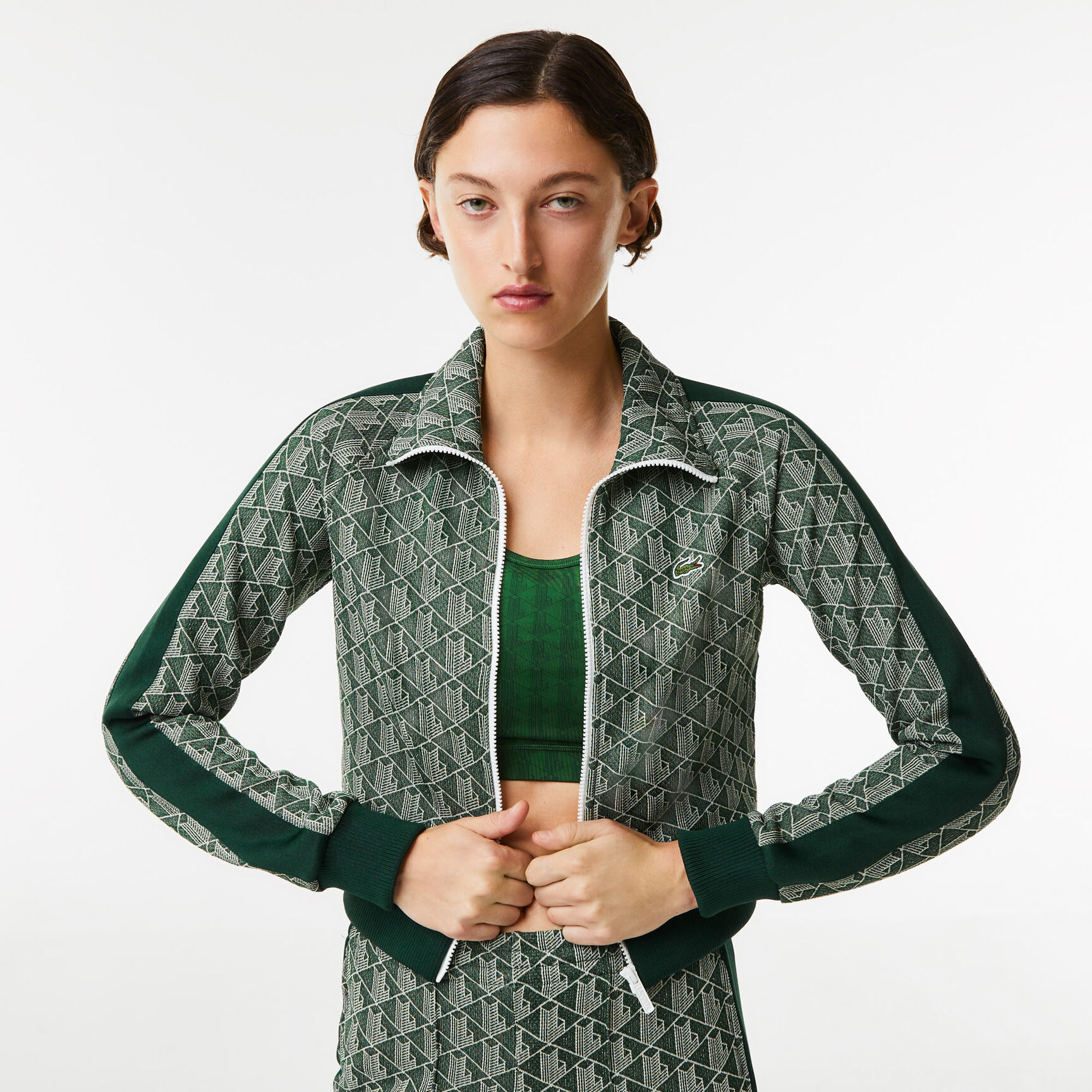 Women's Regular Fit Monogram Print Zip Sweatshirt