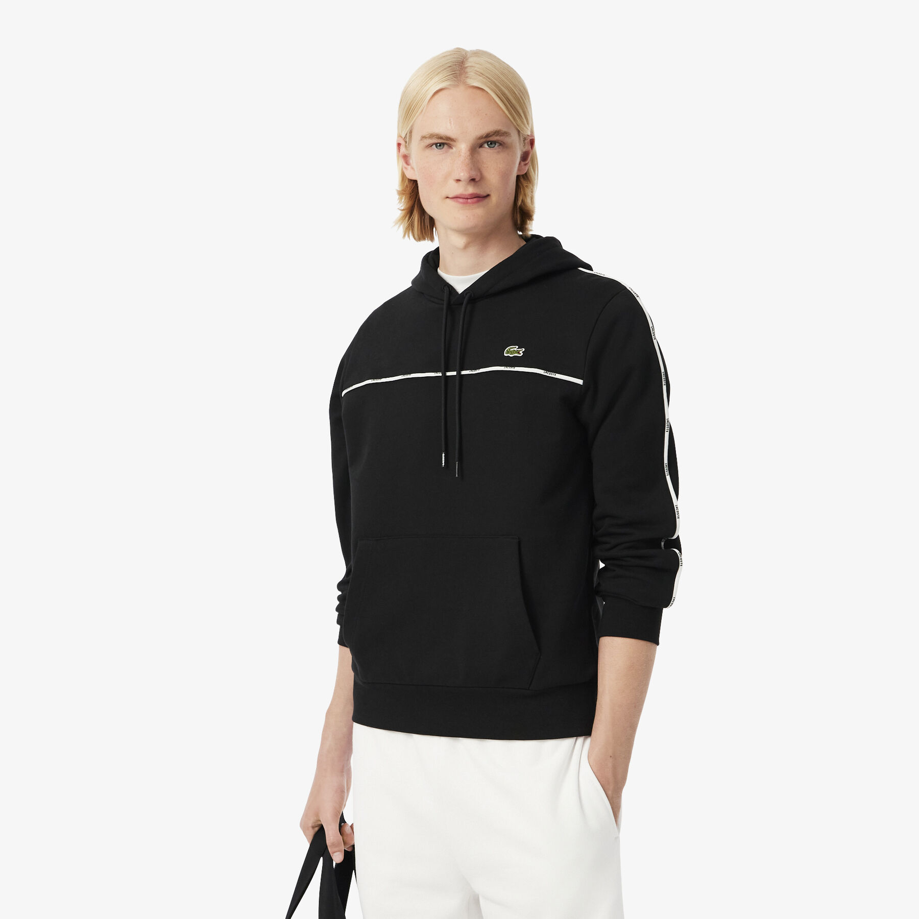 lacoste classic fit logo stripe sweatshirt