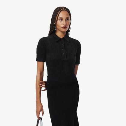 Slim Fit Fuzzy Rib Knit Polo Shirt