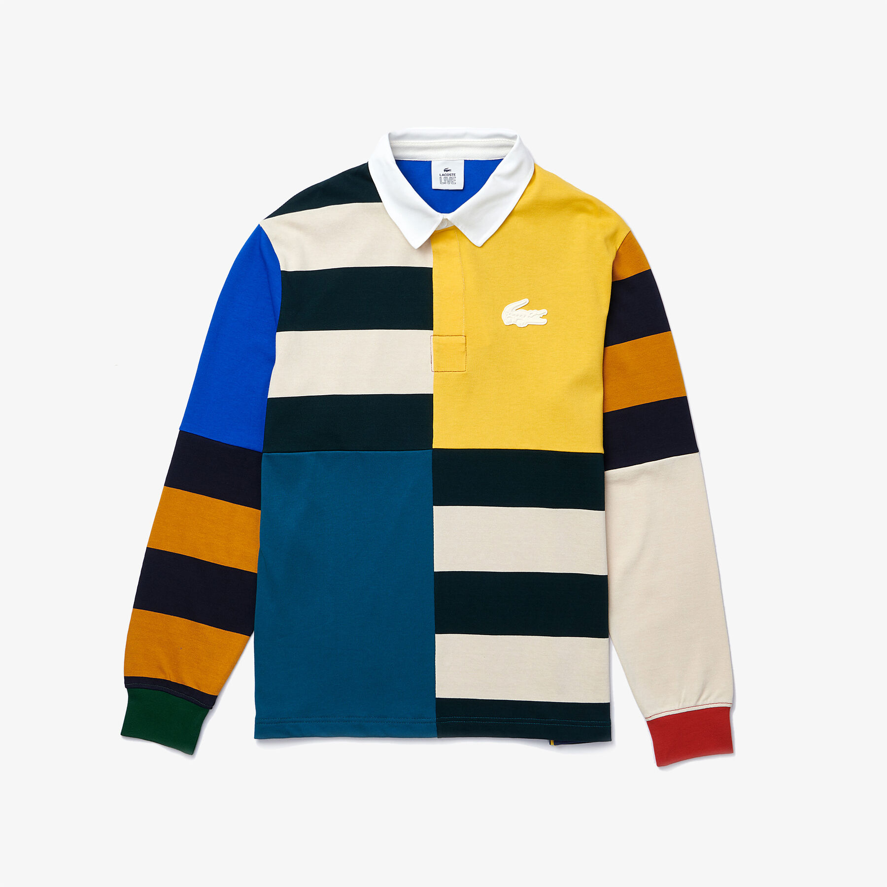 men s lacoste live loose fit colourblock cotton rugby style polo shirt