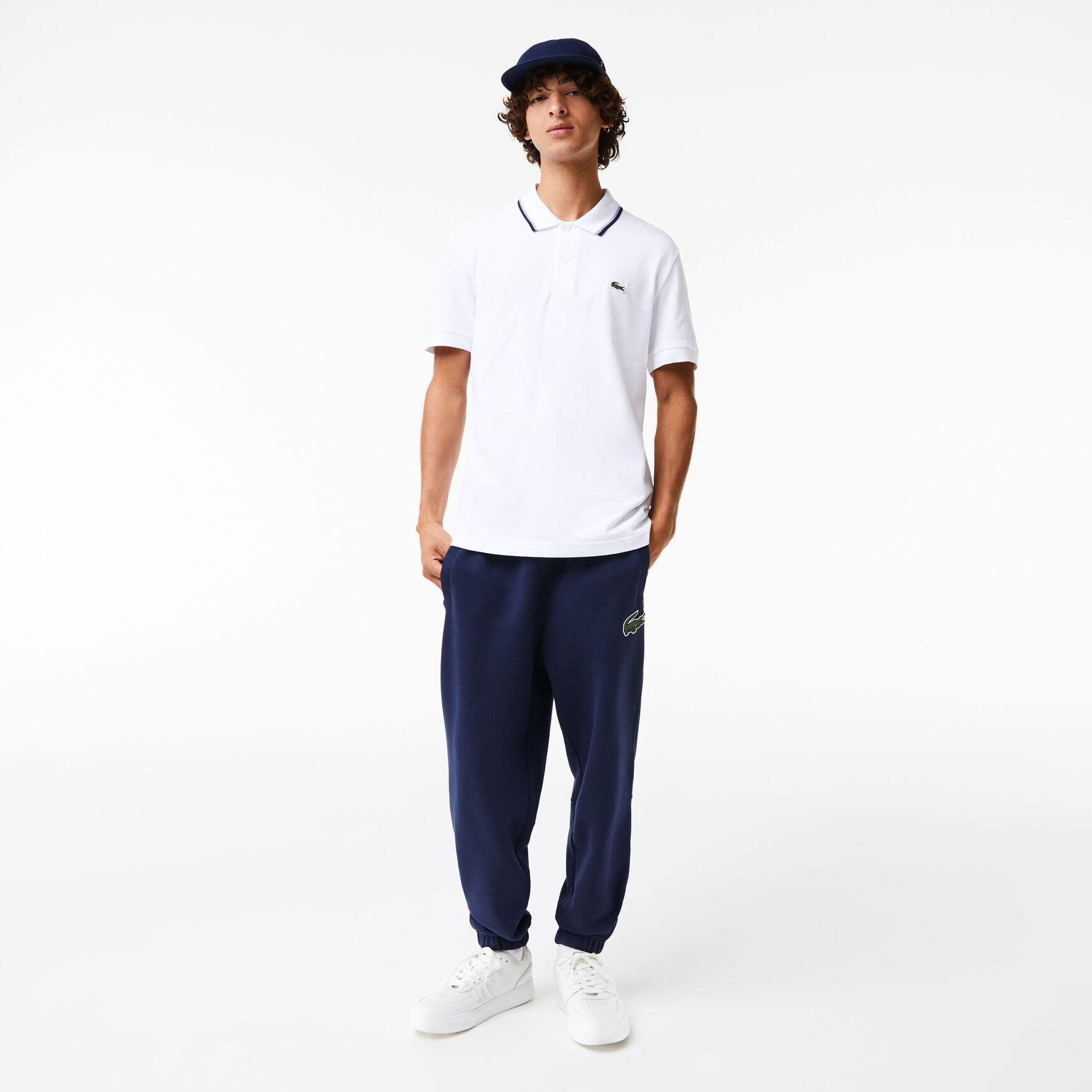 تيشيرت بولو لاكوست قطن بيكيه بيتي بياقة مخططة وقصة عادية للرجال Men's Lacoste Regular Fit Striped Collar Cotton Petit Piqué Polo Shirt - PH9531-00-001