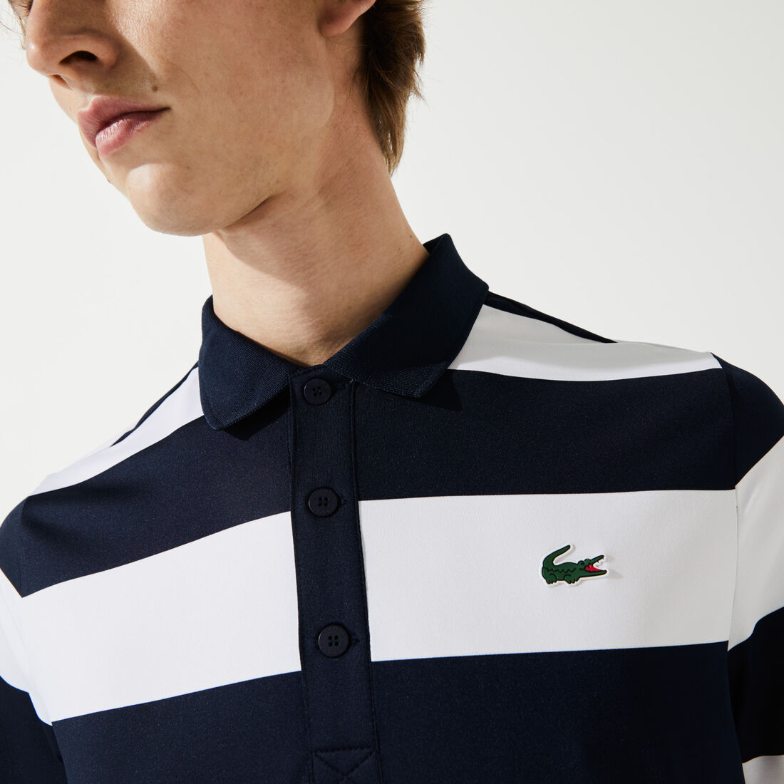 Men’s Lacoste SPORT Striped Breathable Stretch Golf Polo Shirt Men’s Lacoste SPORT Striped Breathable Stretch Golf Polo Shirt