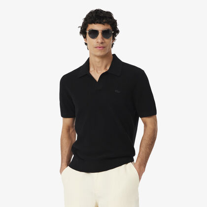 Cotton Blend Open Polo Collar Sweater