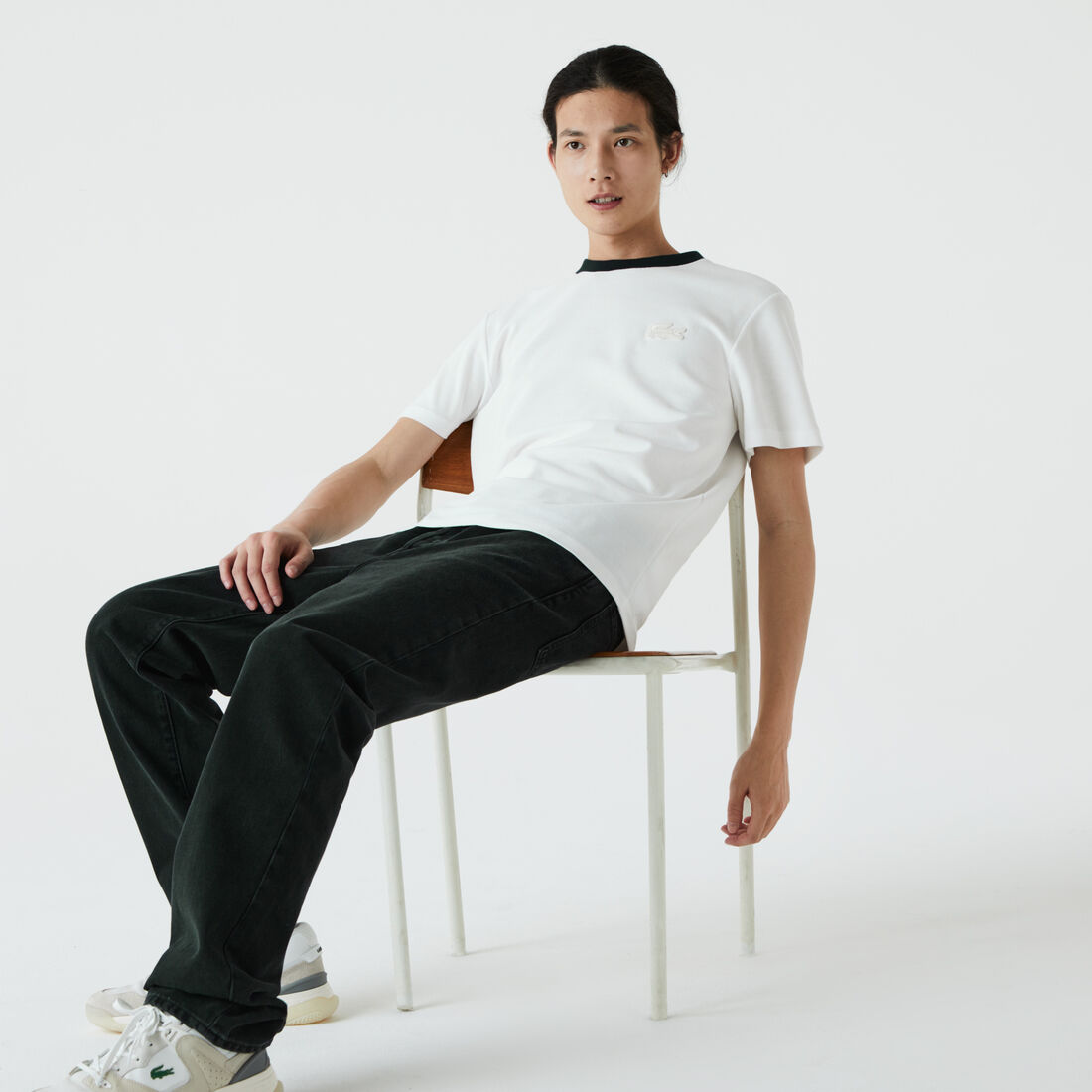 Men's Contrast Crew Neck Loose Fit Textured Cotton T-shirt Men's Contrast Crew Neck Loose Fit Textured Cotton T-shirt