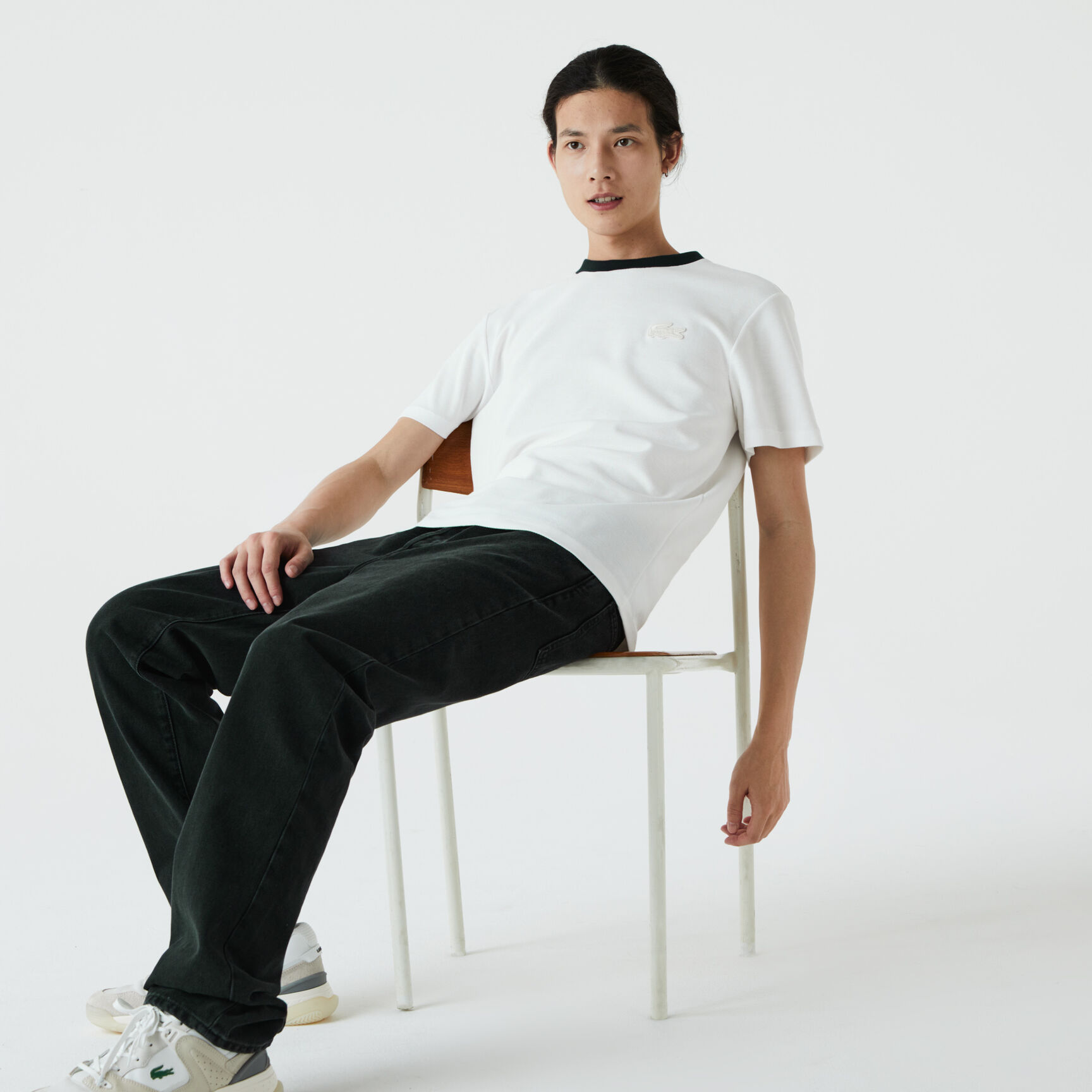 Men's Contrast Crew Neck Loose Fit Textured Cotton T-shirt Men's Contrast Crew Neck Loose Fit Textured Cotton T-shirt