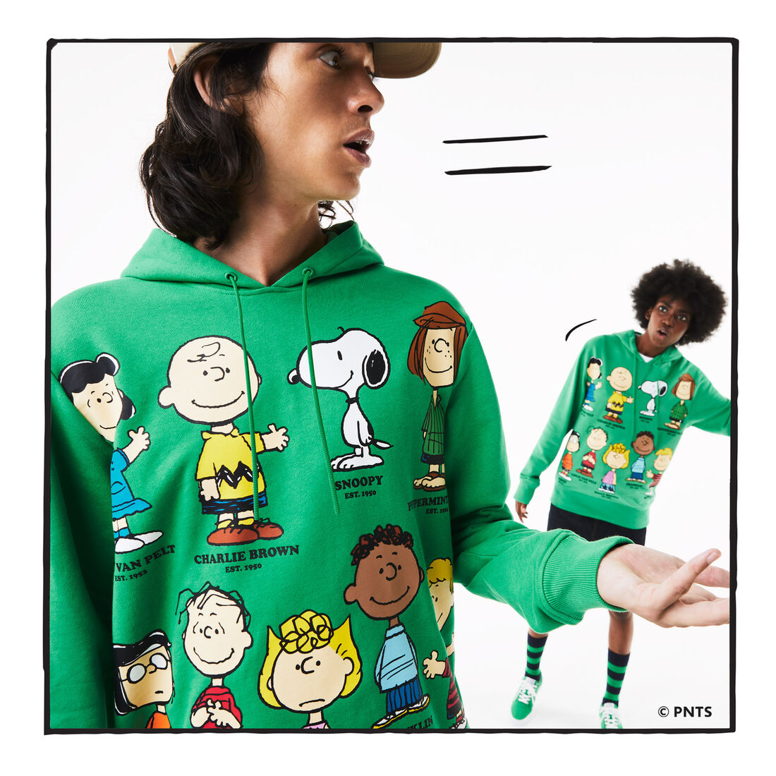 سويت شيرت من القطن العضوي بقلنسوة للجنسين من Lacoste x Peanuts