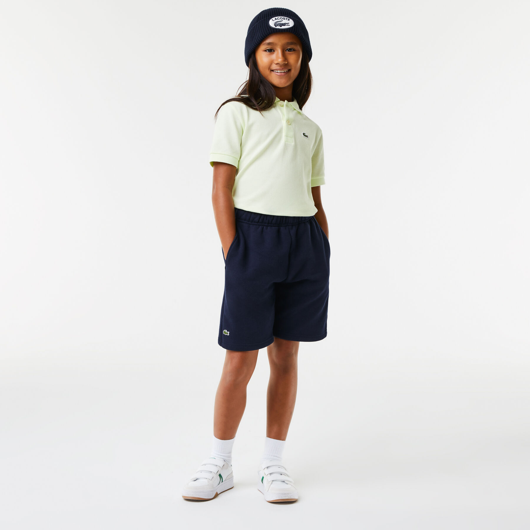 kids  lacoste organic brushed cotton fleece shorts