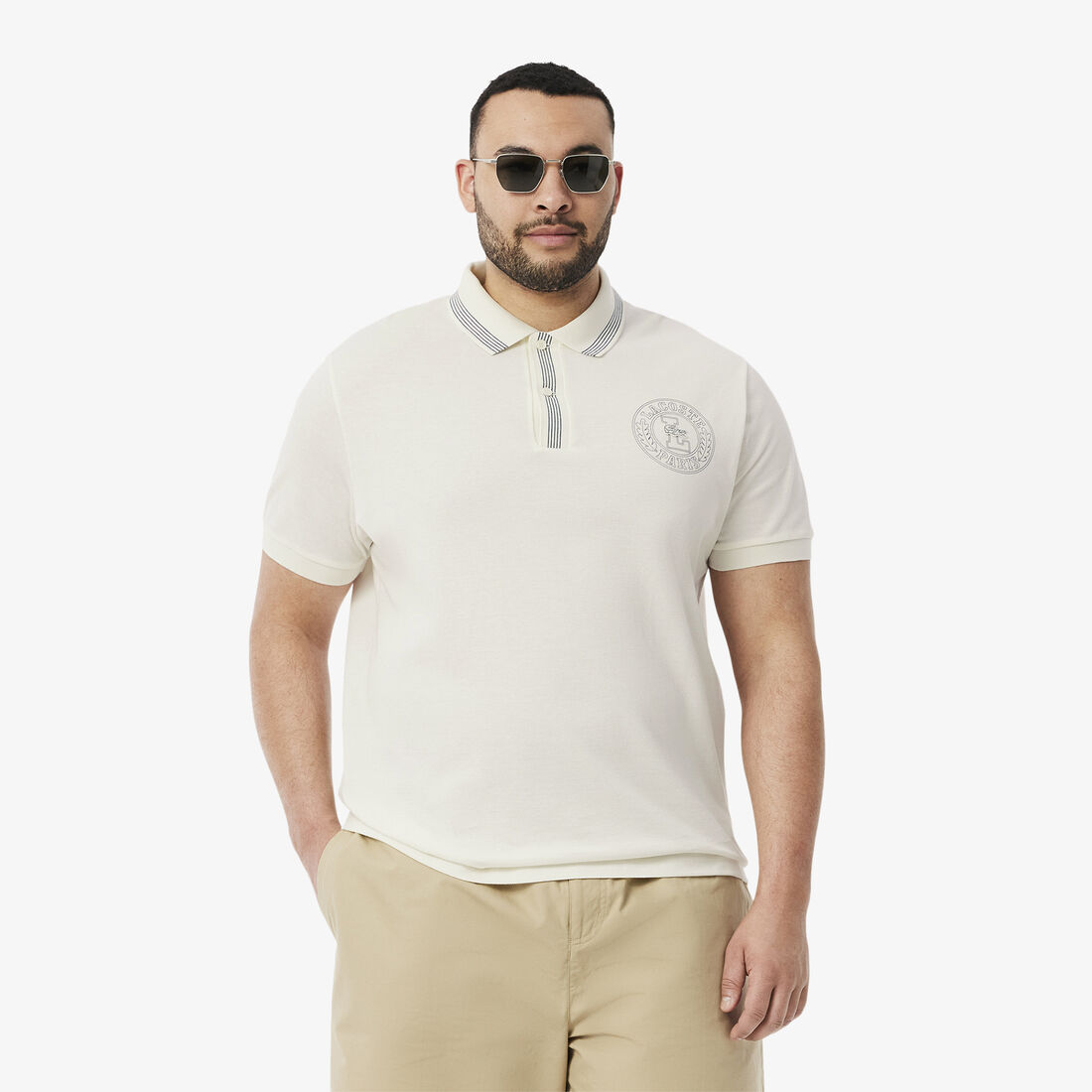 قميص بولو ذو قصة عادية L.12.12 بطبعة شارة Regular Fit L.12.12 Badge Print Polo Shirt - PH9960-00-ARS