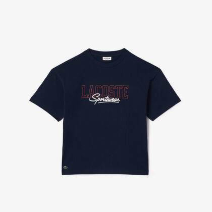 تي شيرت قطني بقصة مريحة وطبعة لاكوست