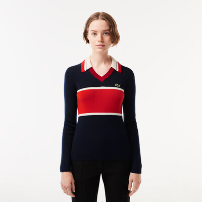 French Made Contrast Polo Neck Sweater