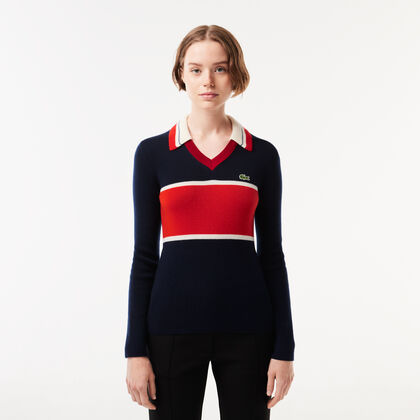 French Made Contrast Polo Neck Sweater