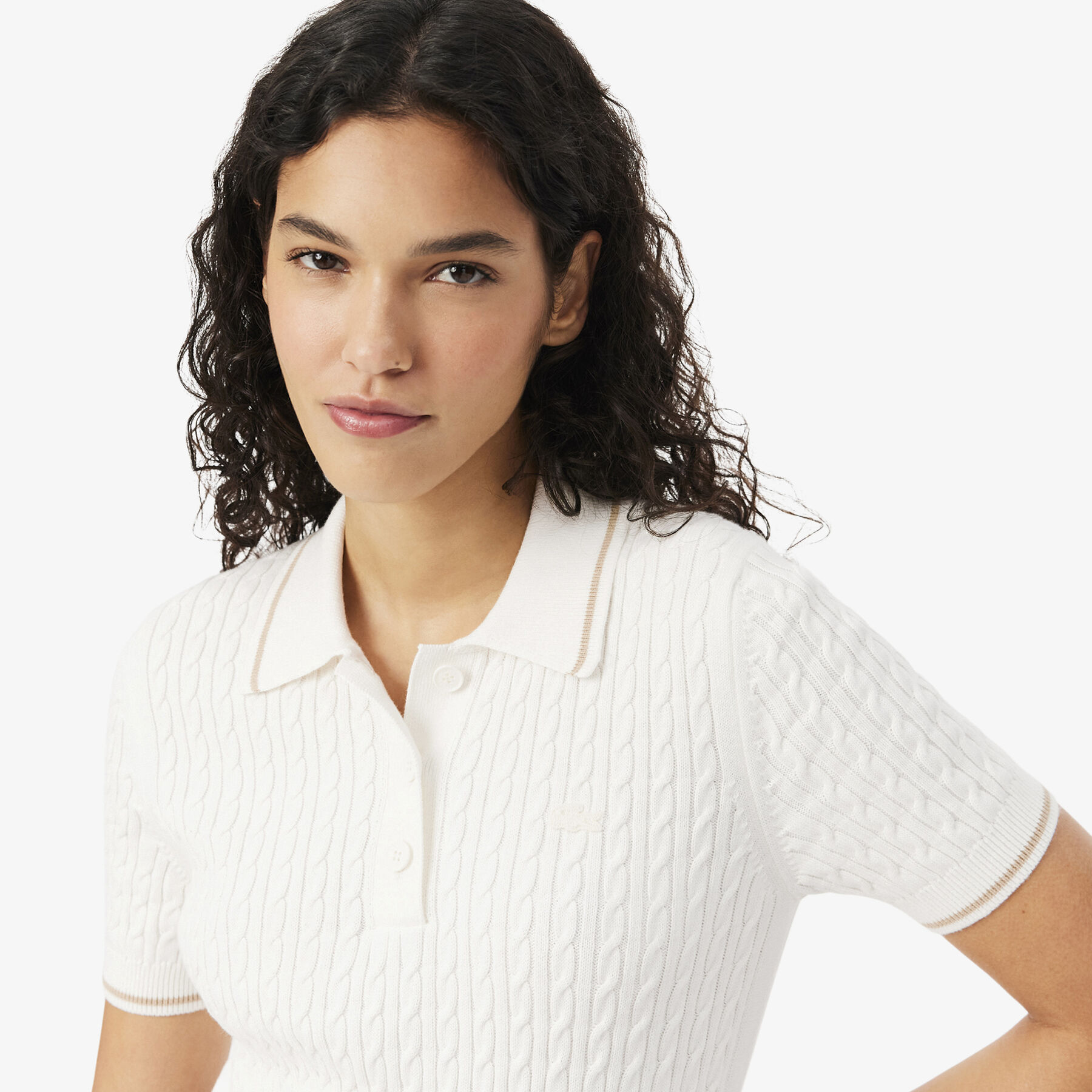 Striped Cable Knit Polo Collar Sweater - AF0972-00-70V