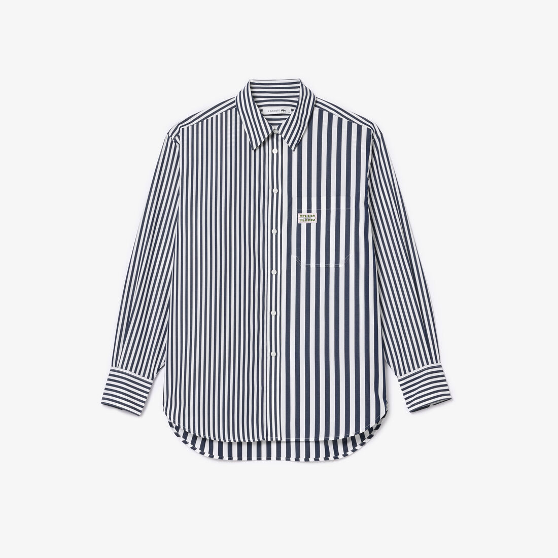 قميص لاكوست بيكيه قطن بياقة فرنسية للنساء Lacoste x Bandier Striped Cotton Poplin Shirt - CF0788-00-525