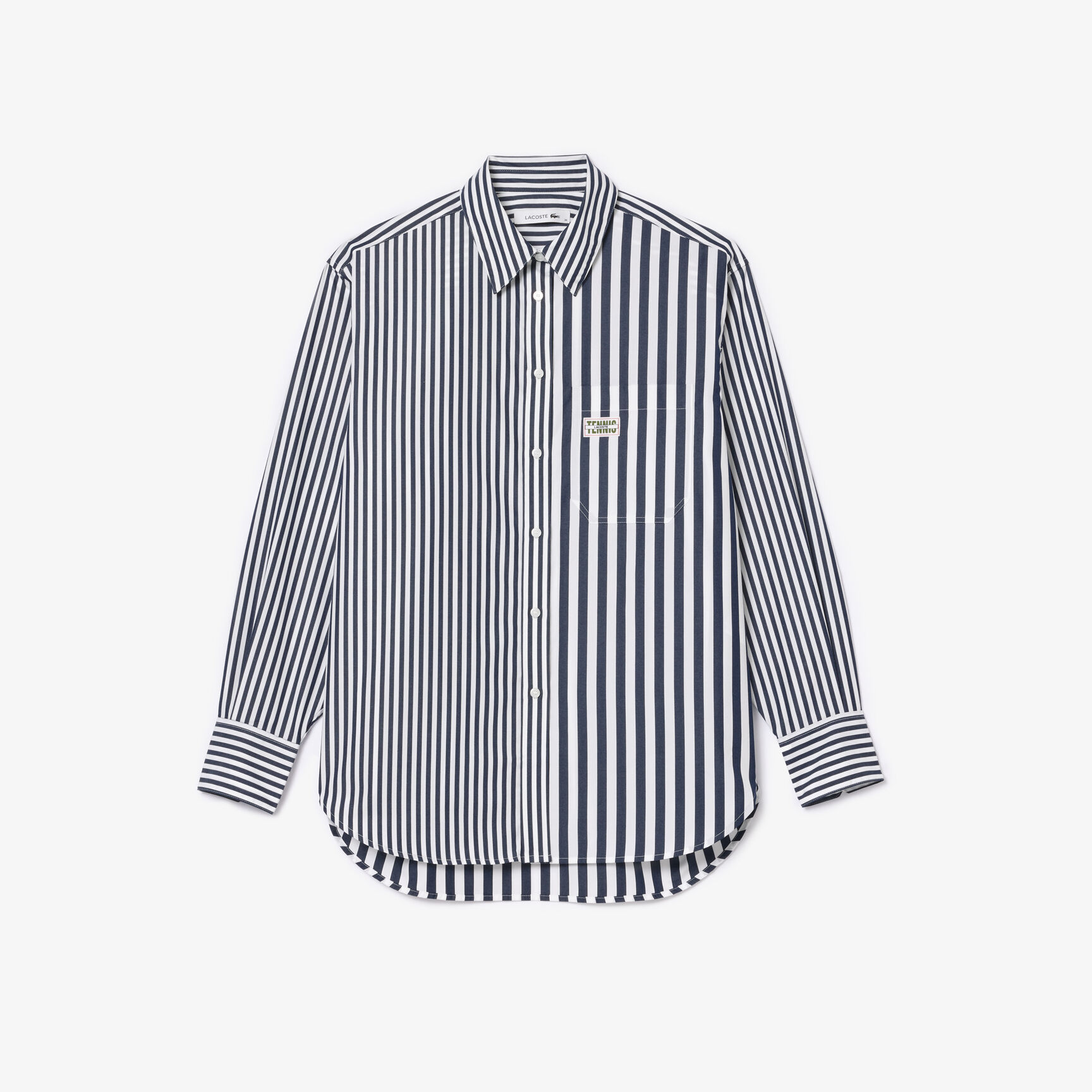 قميص لاكوست بيكيه قطن بياقة فرنسية للنساء Lacoste x Bandier Striped Cotton Poplin Shirt - CF0788-00-525