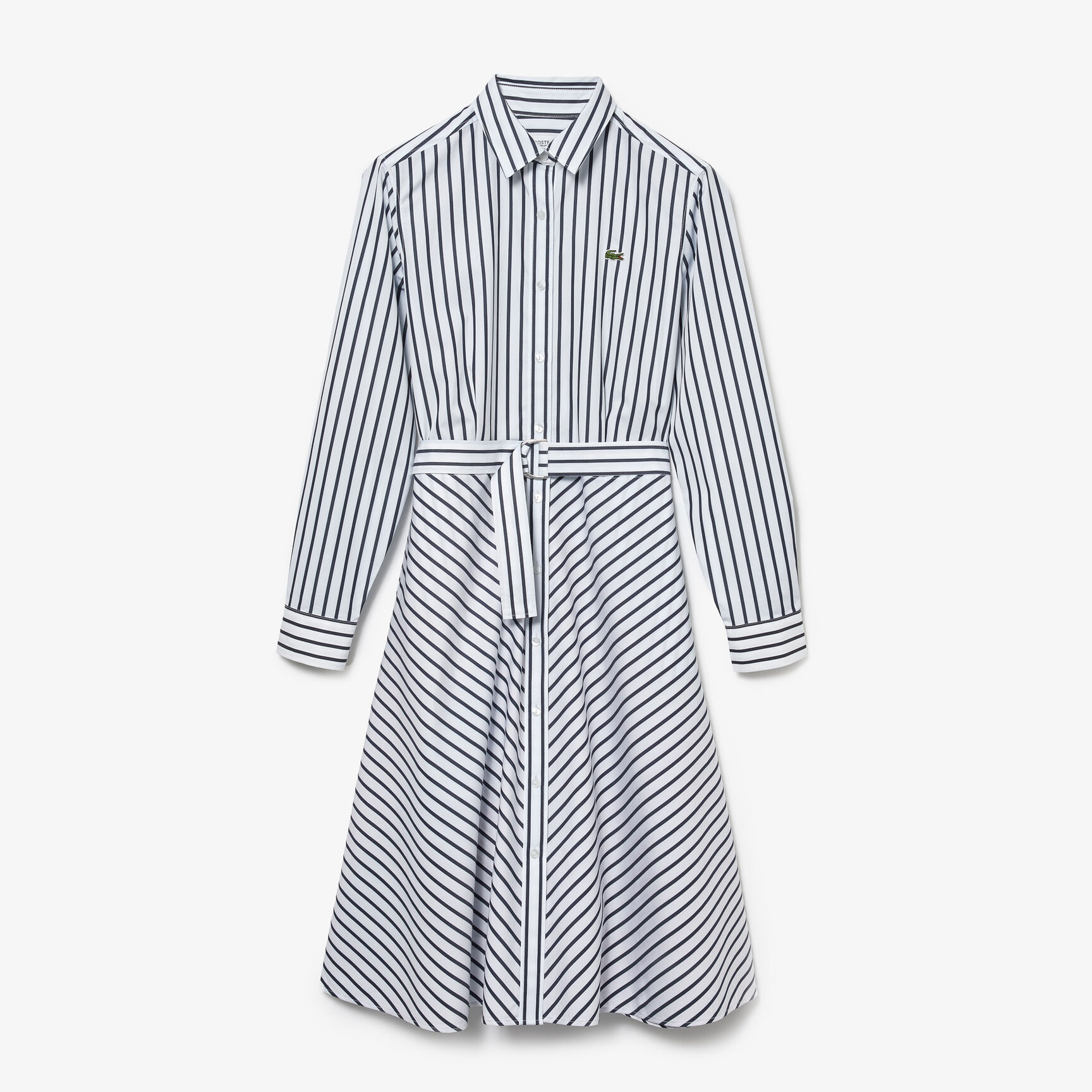 Women's Buttoned Striped Poplin Shirt Dress