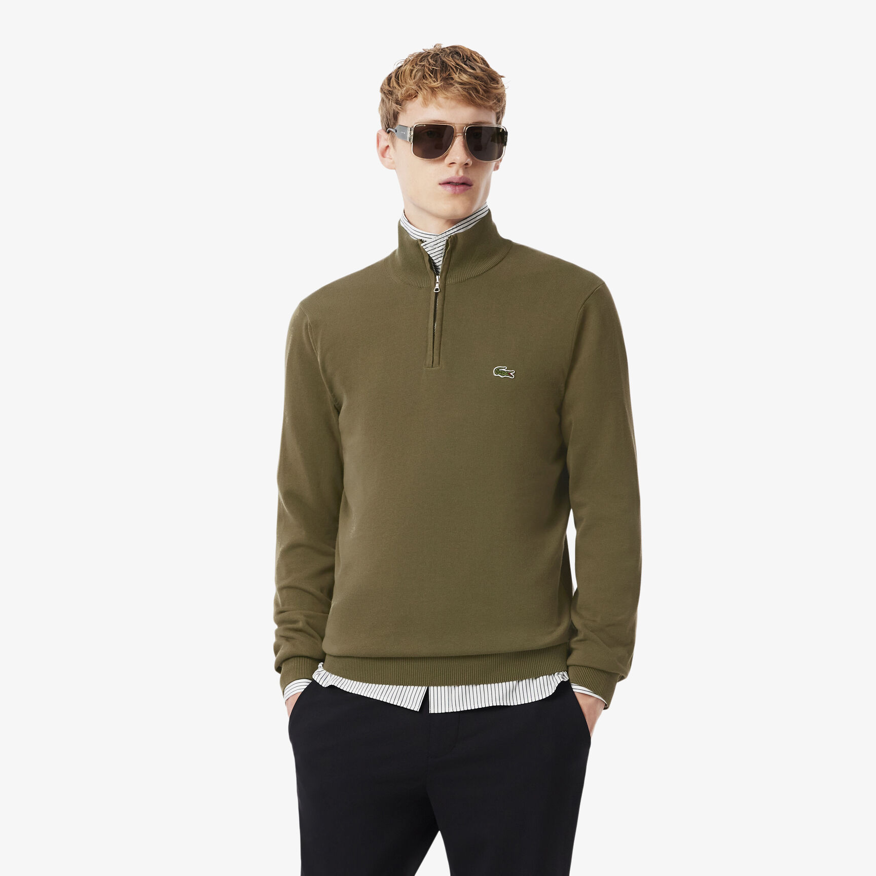 Zipped High Neck Cotton Sweater - AH1980-00-E9F