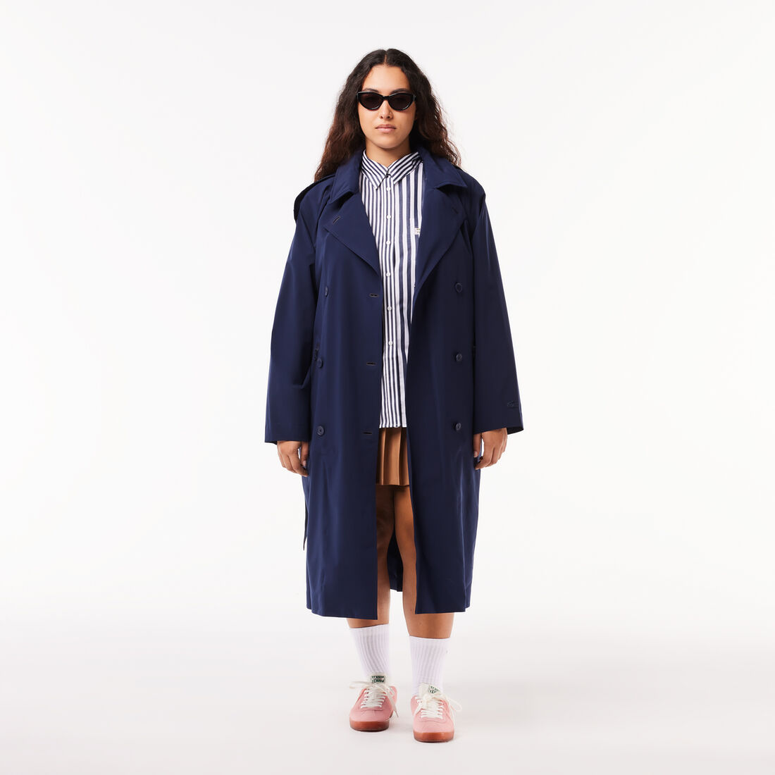 قميص لاكوست بيكيه قطن بياقة فرنسية للنساء Lacoste x Bandier Striped Cotton Poplin Shirt - CF0788-00-525