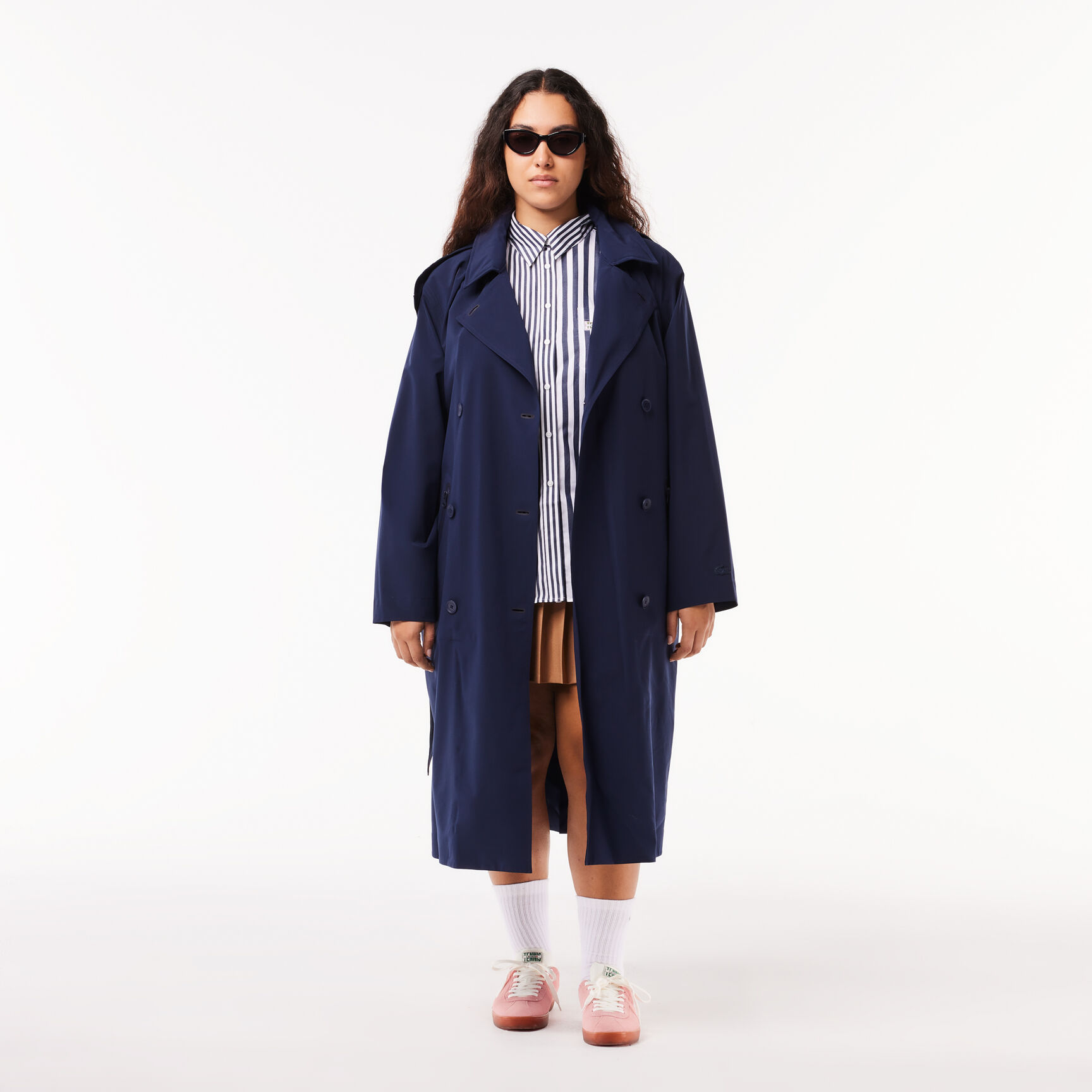 قميص لاكوست بيكيه قطن بياقة فرنسية للنساء Lacoste x Bandier Striped Cotton Poplin Shirt - CF0788-00-525