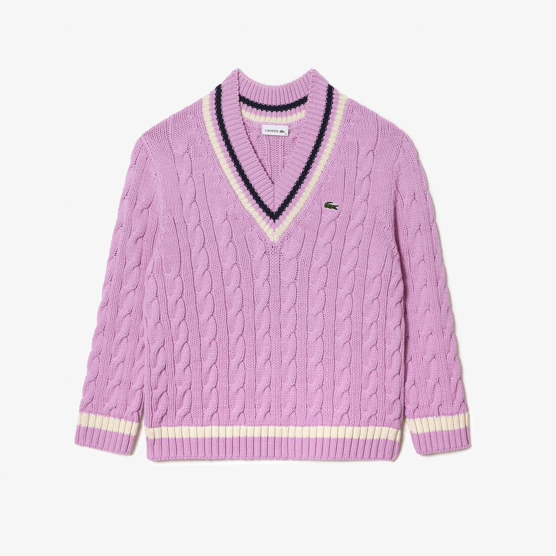 Contrast Accent Cable Knit V Neck Sweater - AF6942-00-IUR