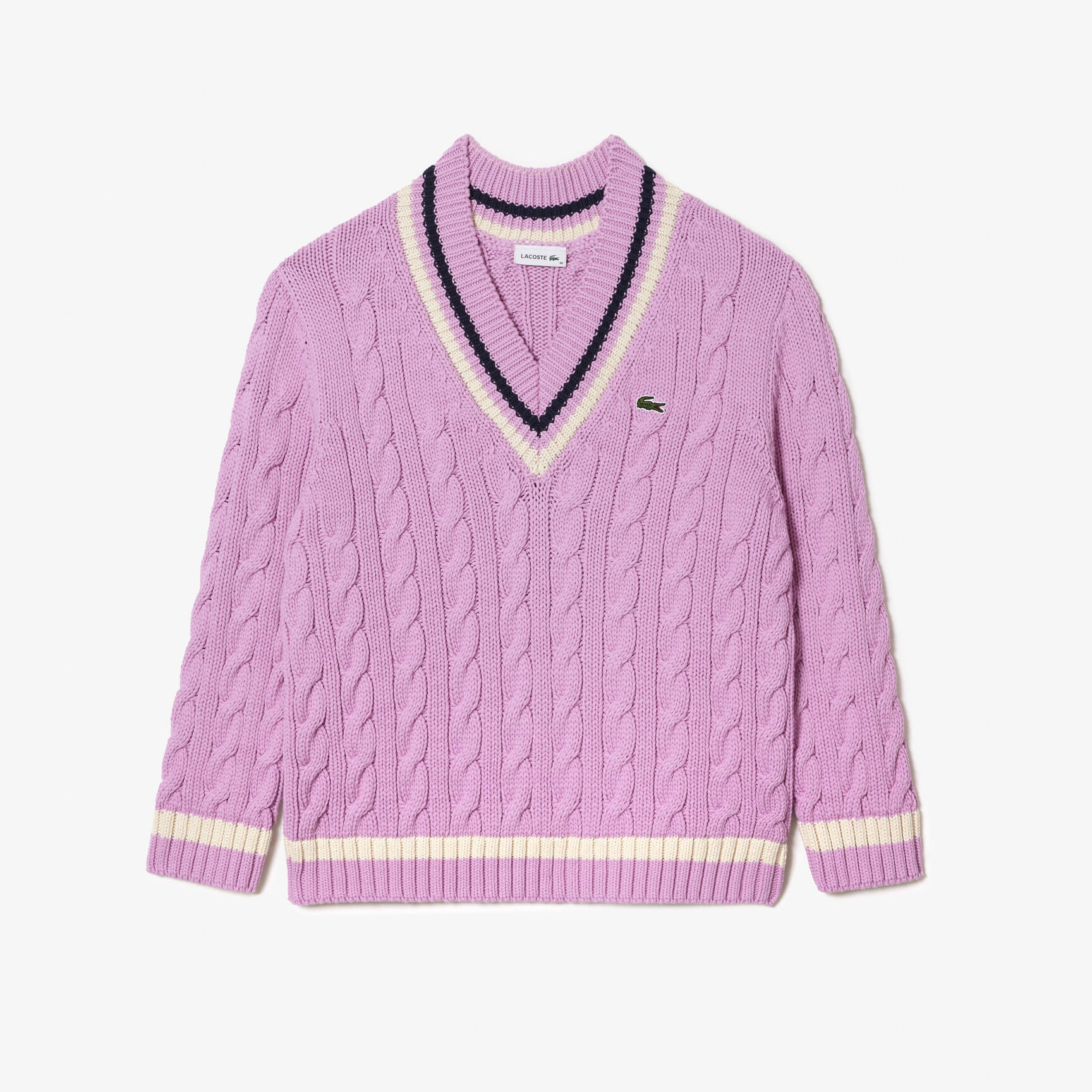 Contrast Accent Cable Knit V Neck Sweater Contrast Accent Cable Knit V Neck Sweater - AF6942-00-IUR