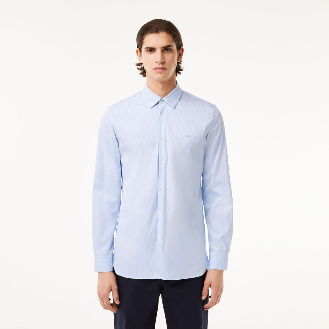 Men's Lacoste Slim Fit Striped Stretch Poplin Shirt - CH0198-00-F6Z