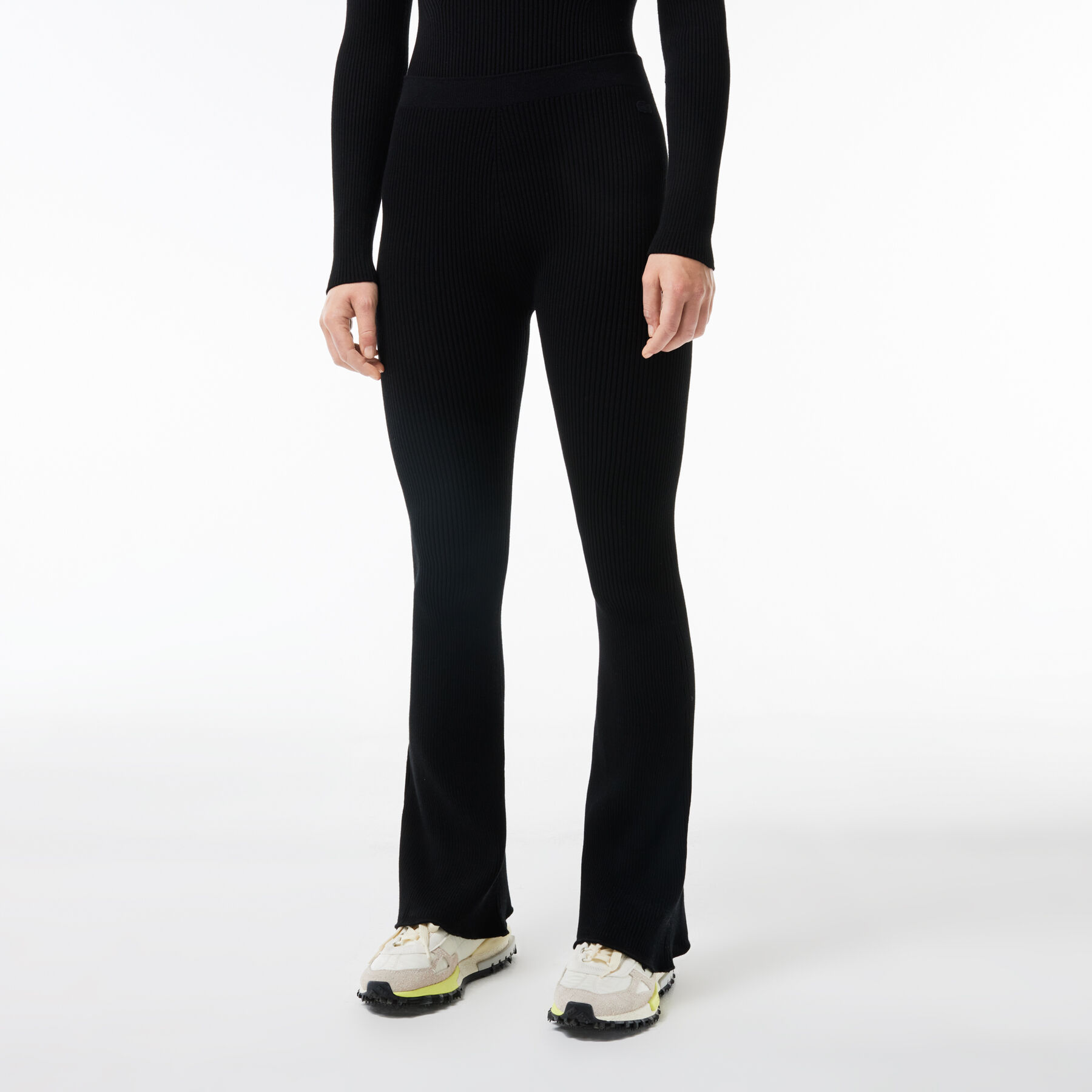 Seamless Ribbed Knit Flared Leggings lacoste seamless ribbed knit flared leggings