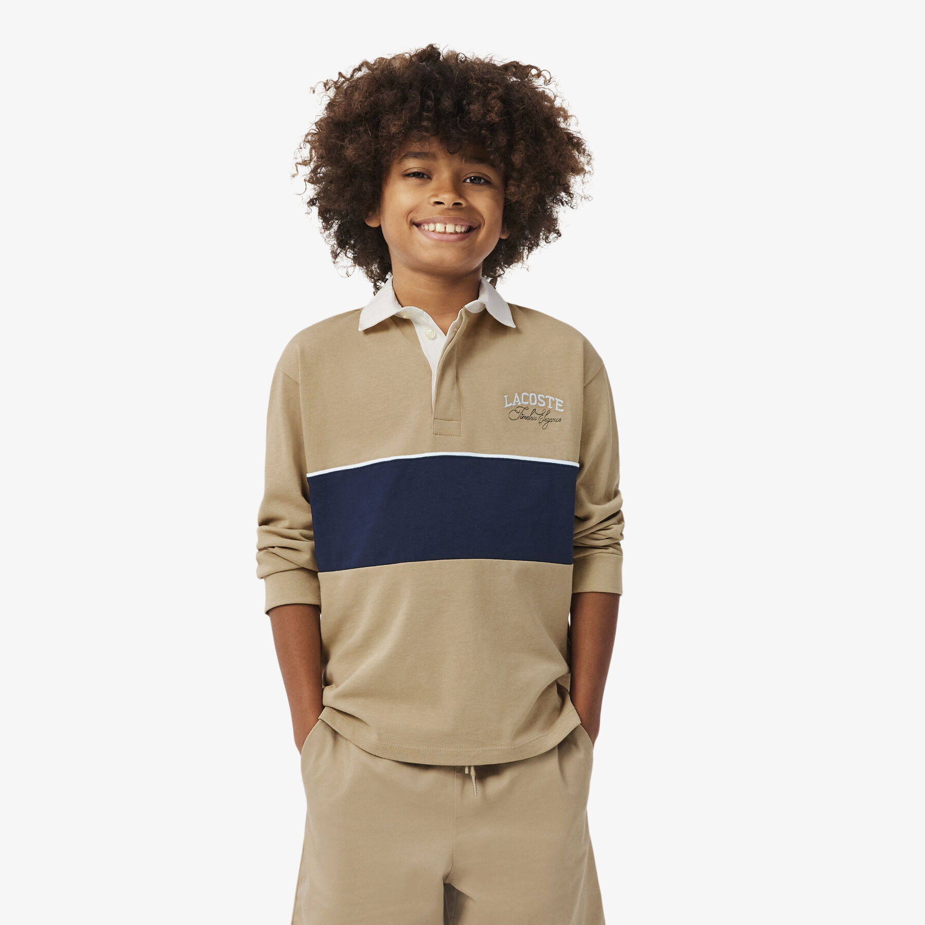 لاكوست قميص بولو مخطط بأكمام طويلة للرجبي