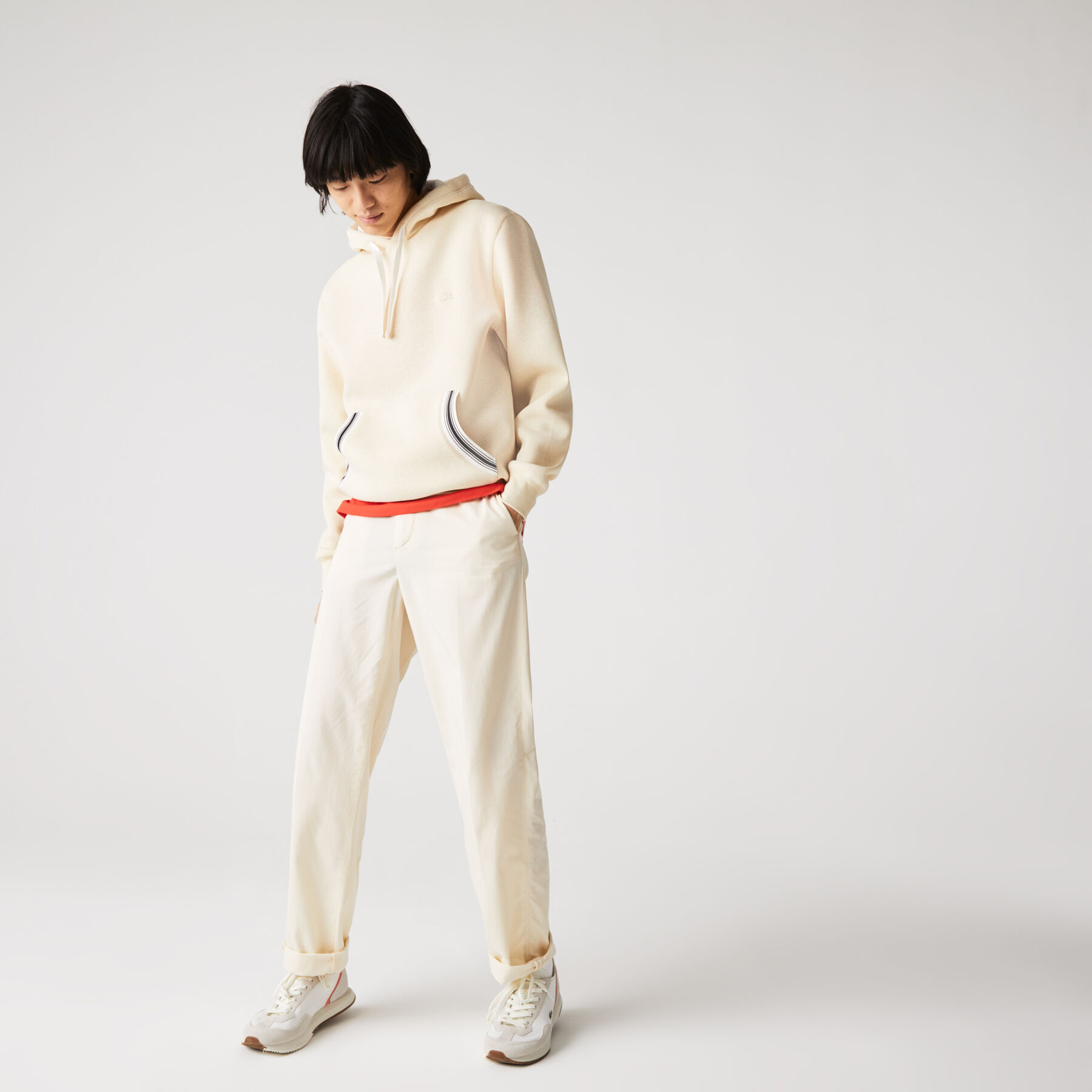 lacoste men s hooded contrast pocket cotton blend sweatshirt