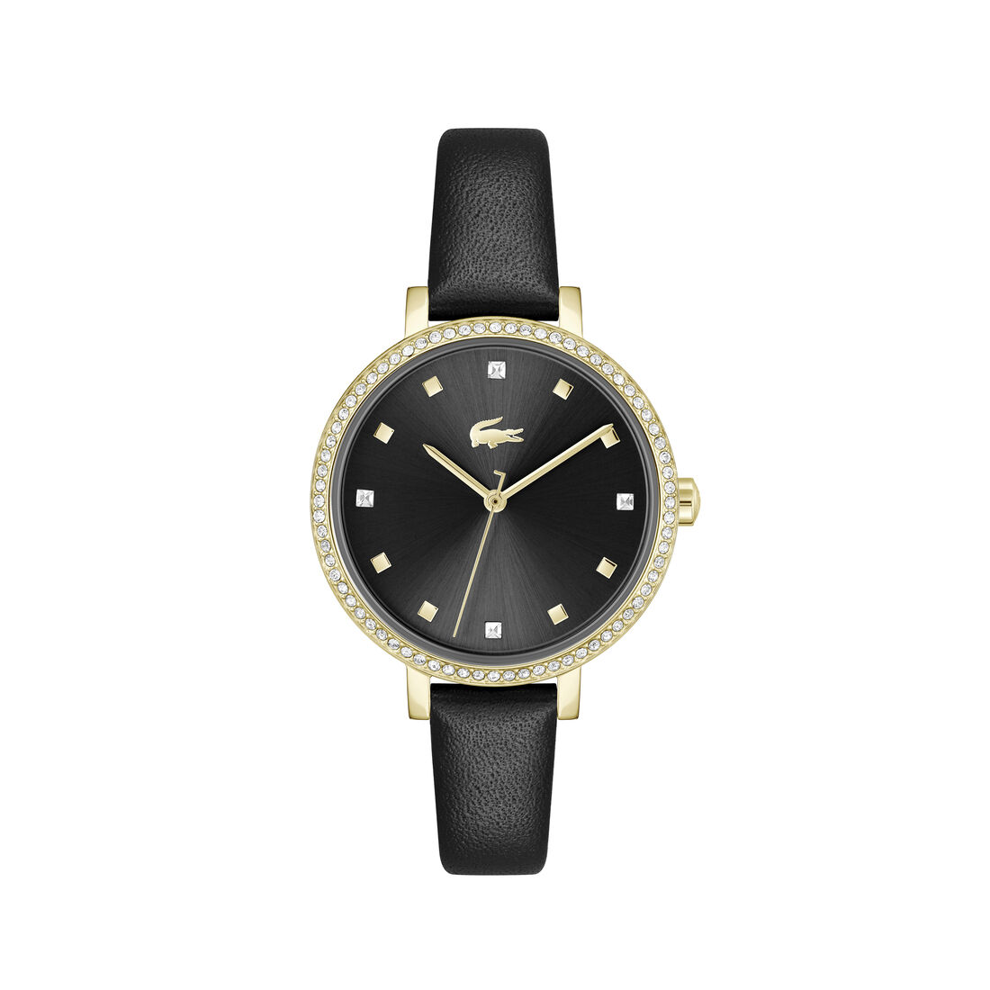 Black Leather Strap Women's Watch - 2001489-BLACK