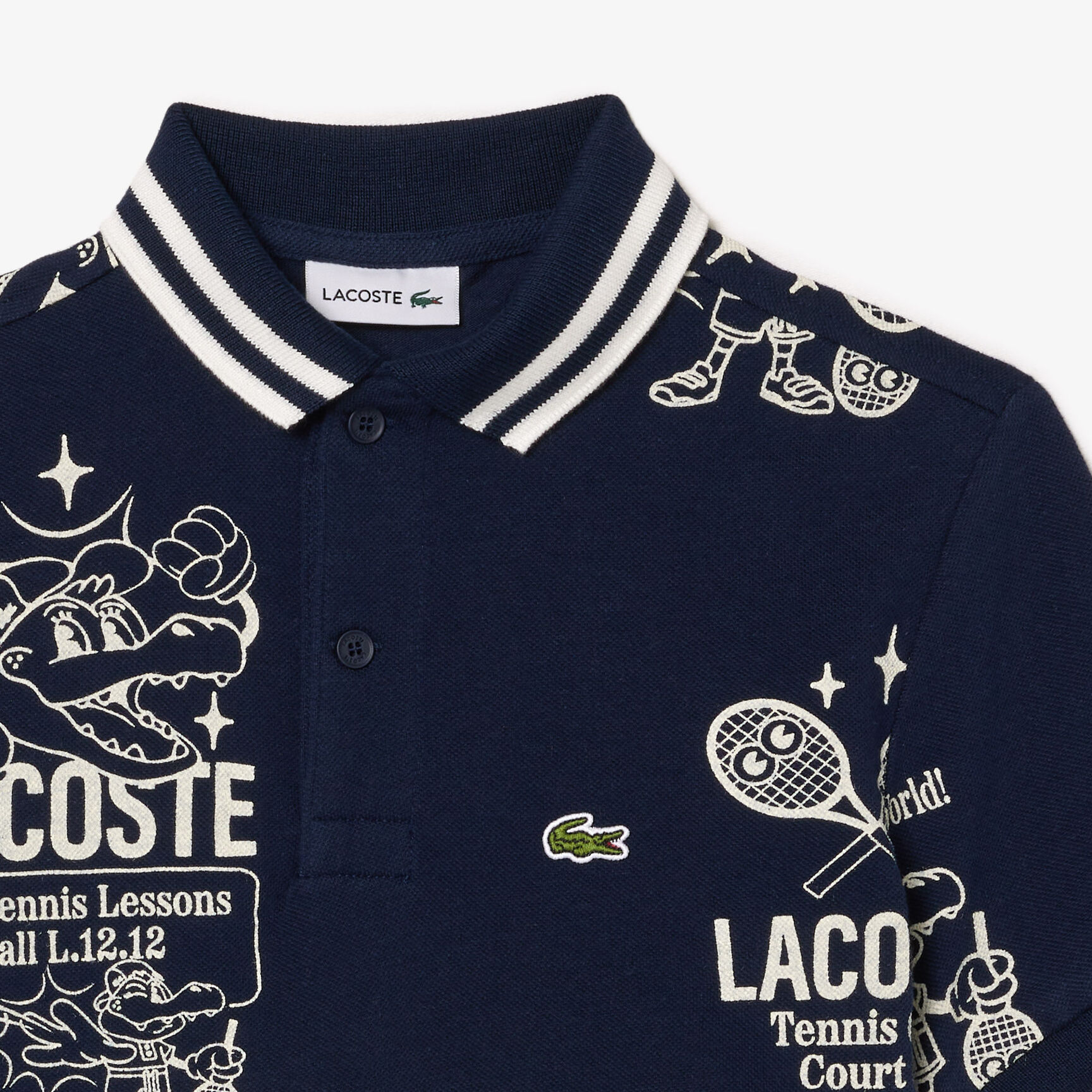 تي شيرت بولو قطن بطبعة مميزة لكلمة Lacoste Graphic Print Cotton Polo Shirt - PJ1250-00-HHW