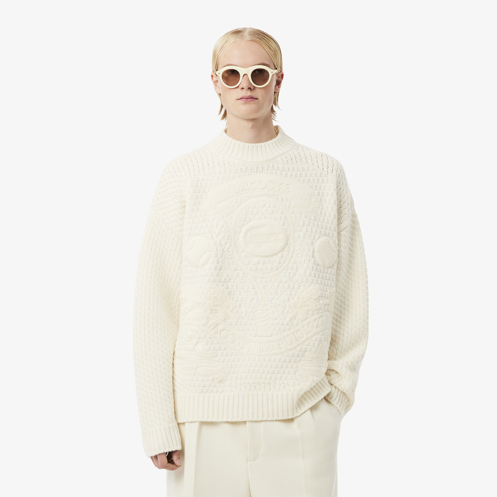 سترة صوفية مطرز بشعار الماركة Runway Embroidered Badge Wool Sweater - AH3737-00-70V