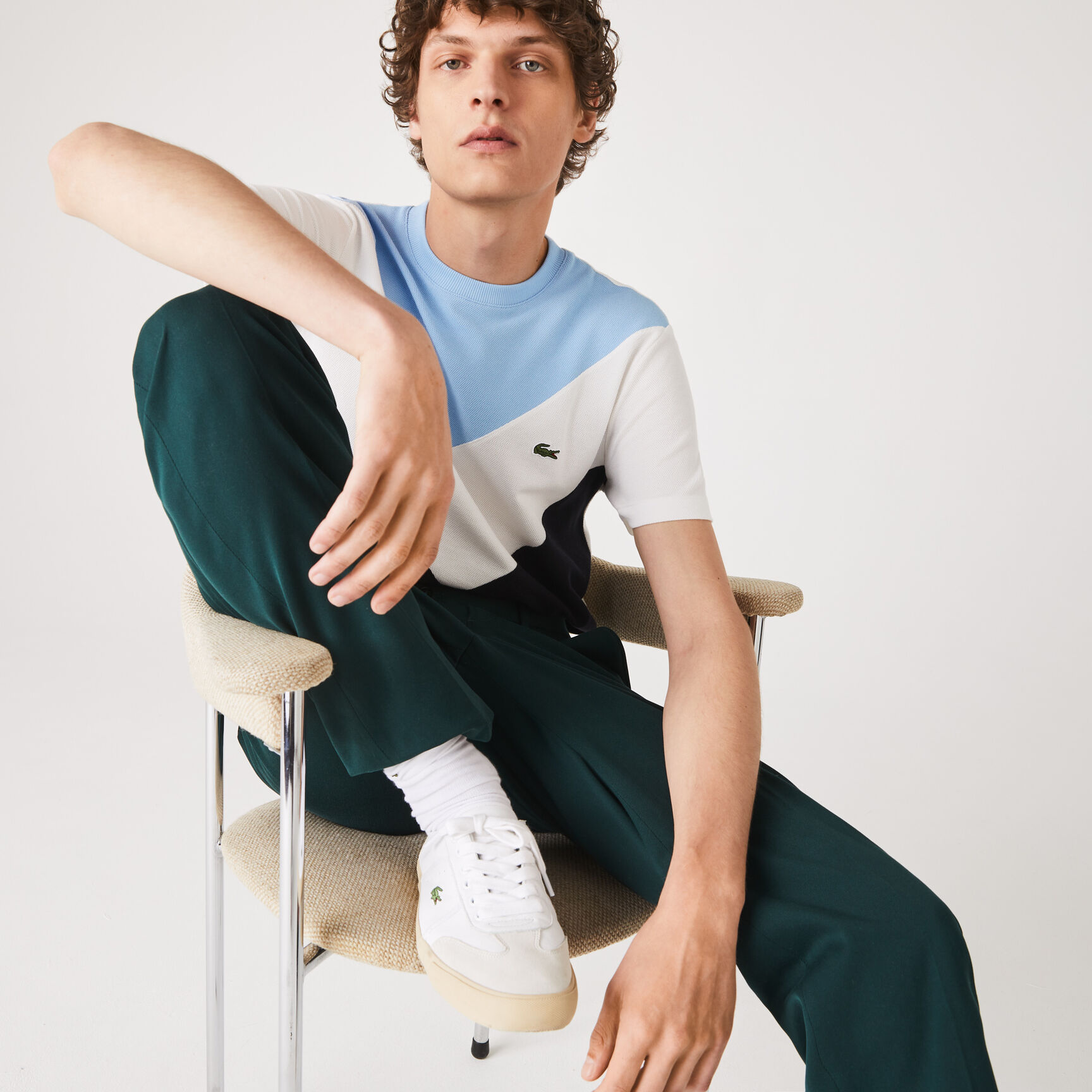 Men's Crew Neck Colourblock Cotton Piqu&eacute; Blend T-shirt