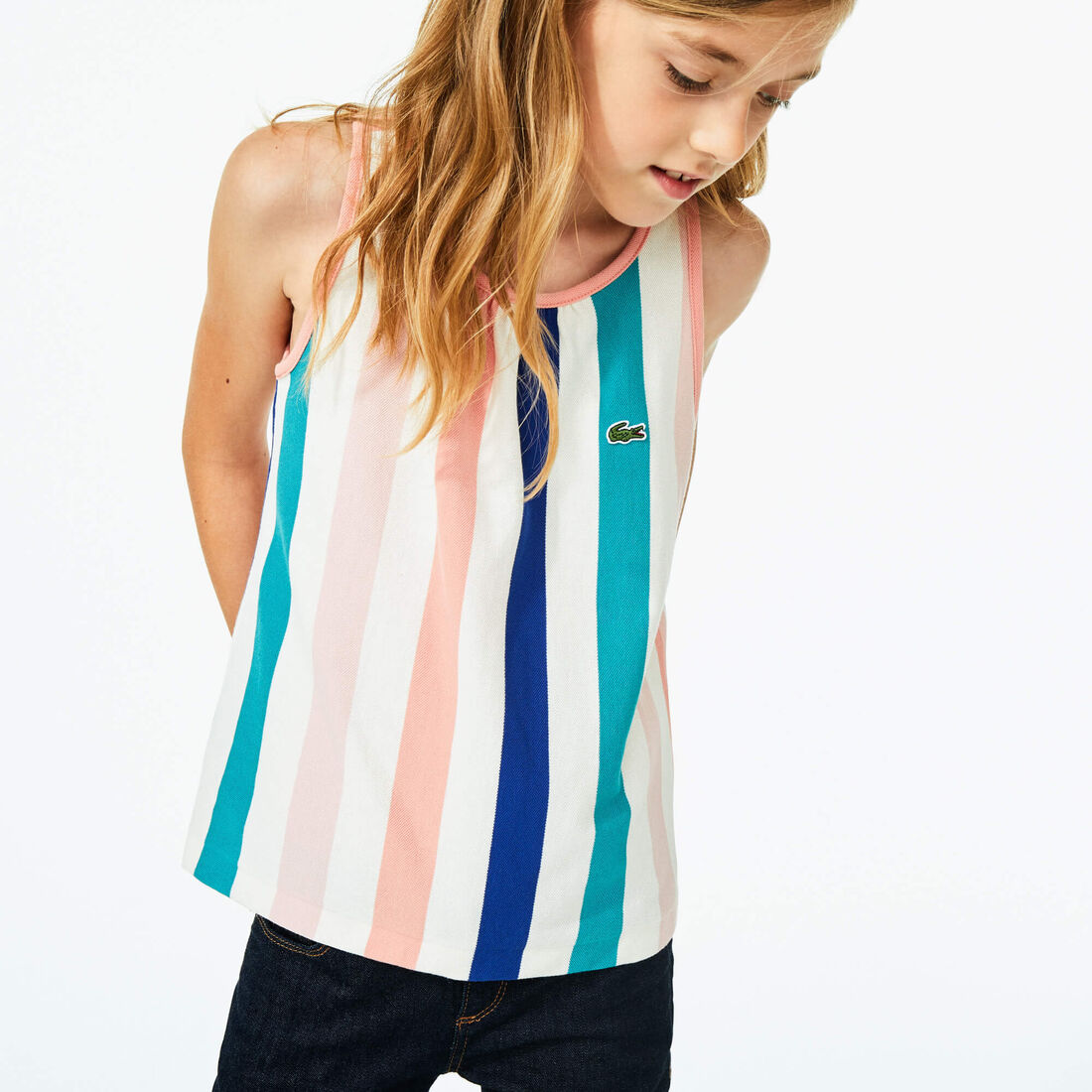 قطعة علوية فضفاضة مخططة من قطن بيكيه للفتيات