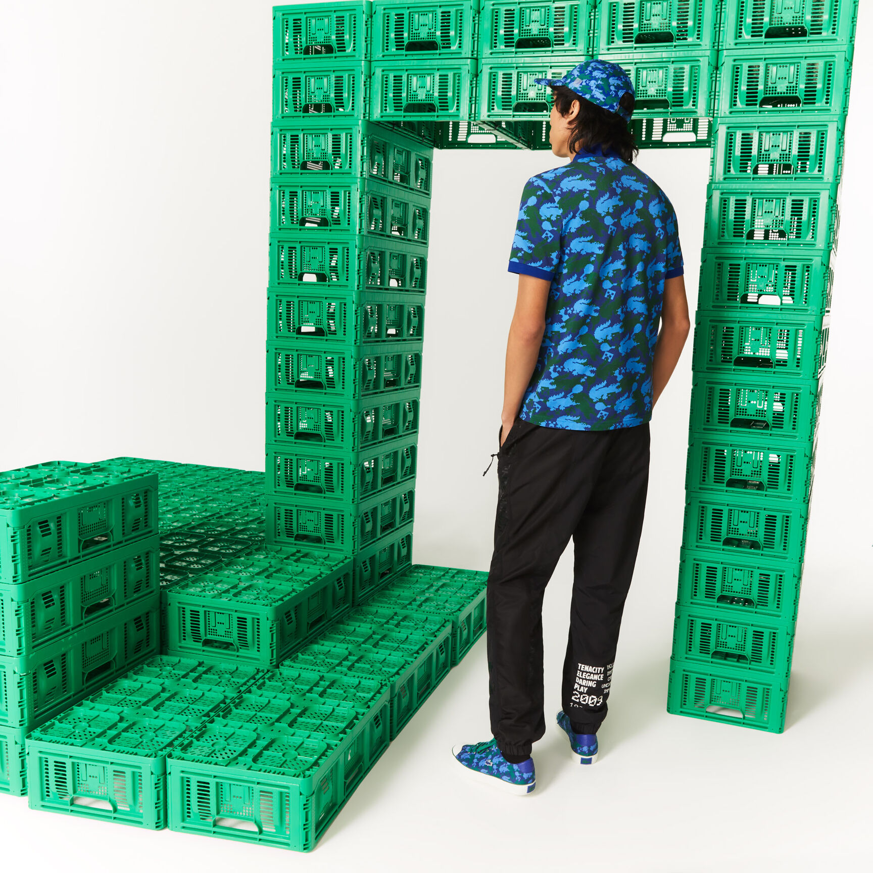 تيشيرت بولو مطبوع قطن عضوي بقصة كلاسيكية للجنسين مجموعة Lacoste x Minecraft