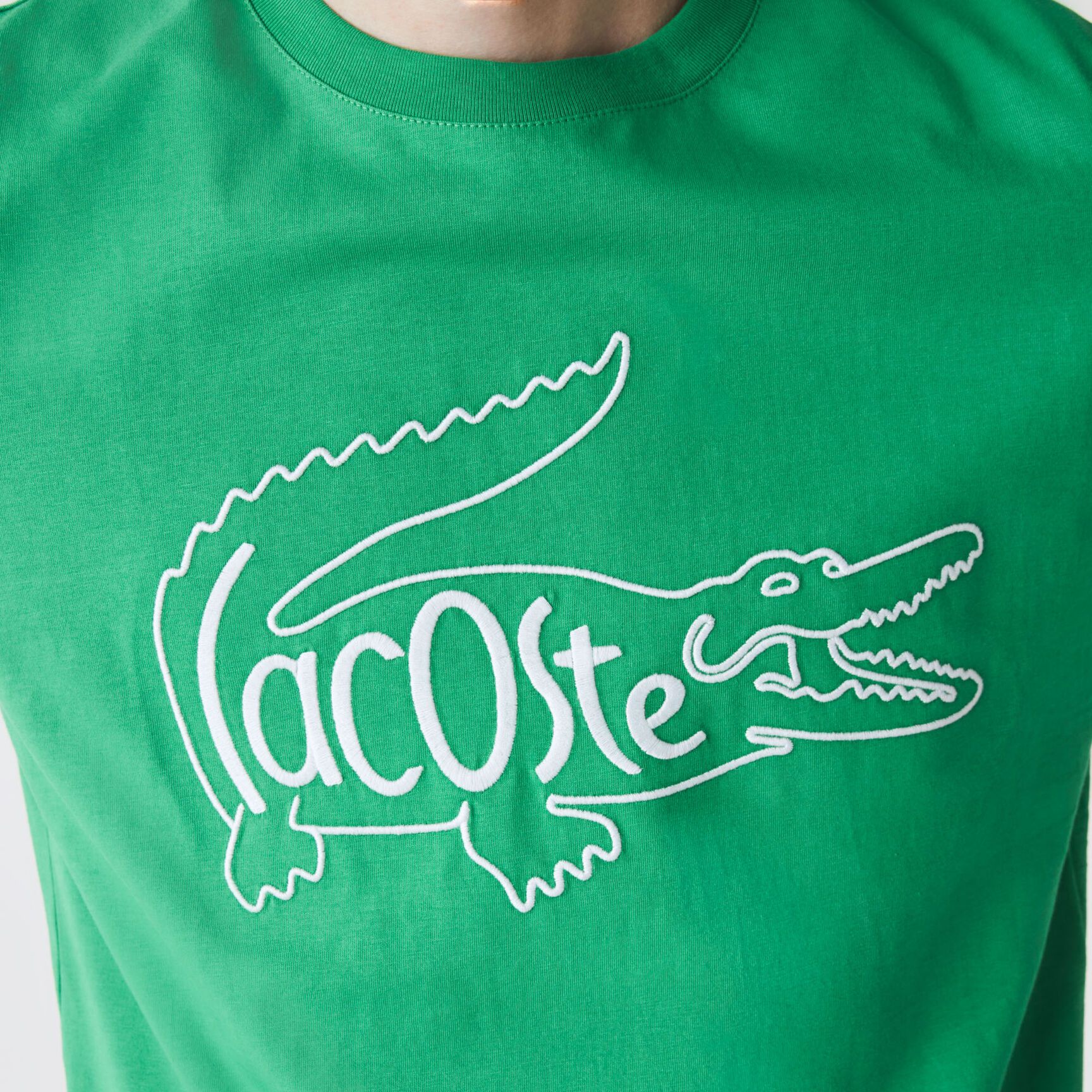 Men's Crew Neck Crocodile Embroidery Cotton T-shirt