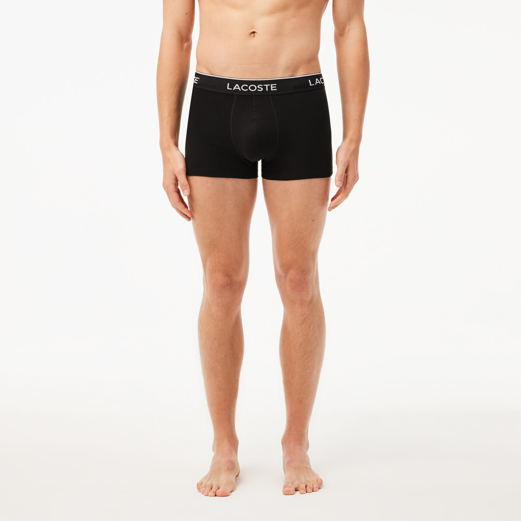طقم بوكسر لاكوست بطبعة الشعار بألياف دقيقة للرجال، 3 قطع Pack Of 3 Casual Black Trunks - 5H3389-00-NUA