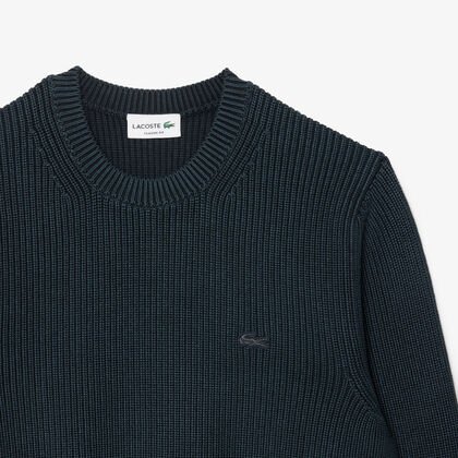 Washed Effect Crew Neck Pearl Rib Sweater