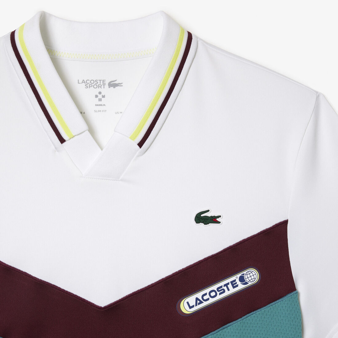 تي شيرت بولو بنقشة شعار الماركة وياقة بلون مغاير وقصّة كلاسيكية Slim Fit Lacoste Tennis x Daniil Medvedev Seamless Effect Polo Shirt - DH1099-00-Q7I