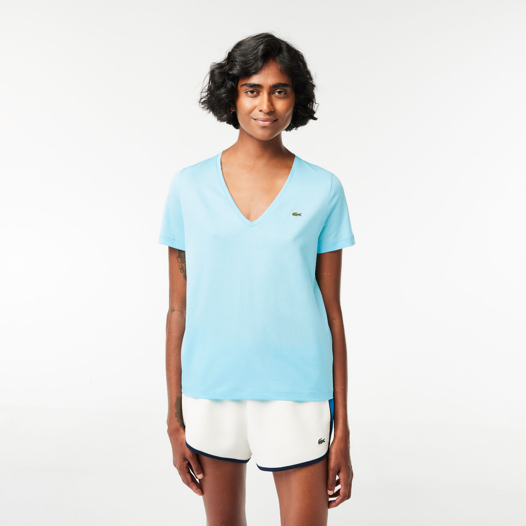 Women's V-neck Loose Fit Cotton T-shirt - TF8392-00-SIZ