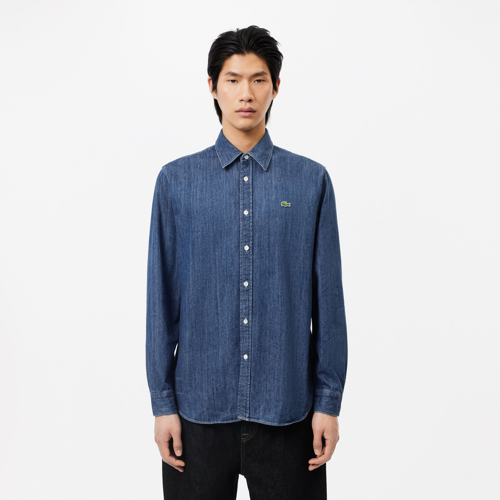 قميص لاكوست دينم قطن عضوي بقصة عادية للرجال Men's Lacoste Regular Fit Organic Cotton Denim Shirt - CH0197-00-CDZ