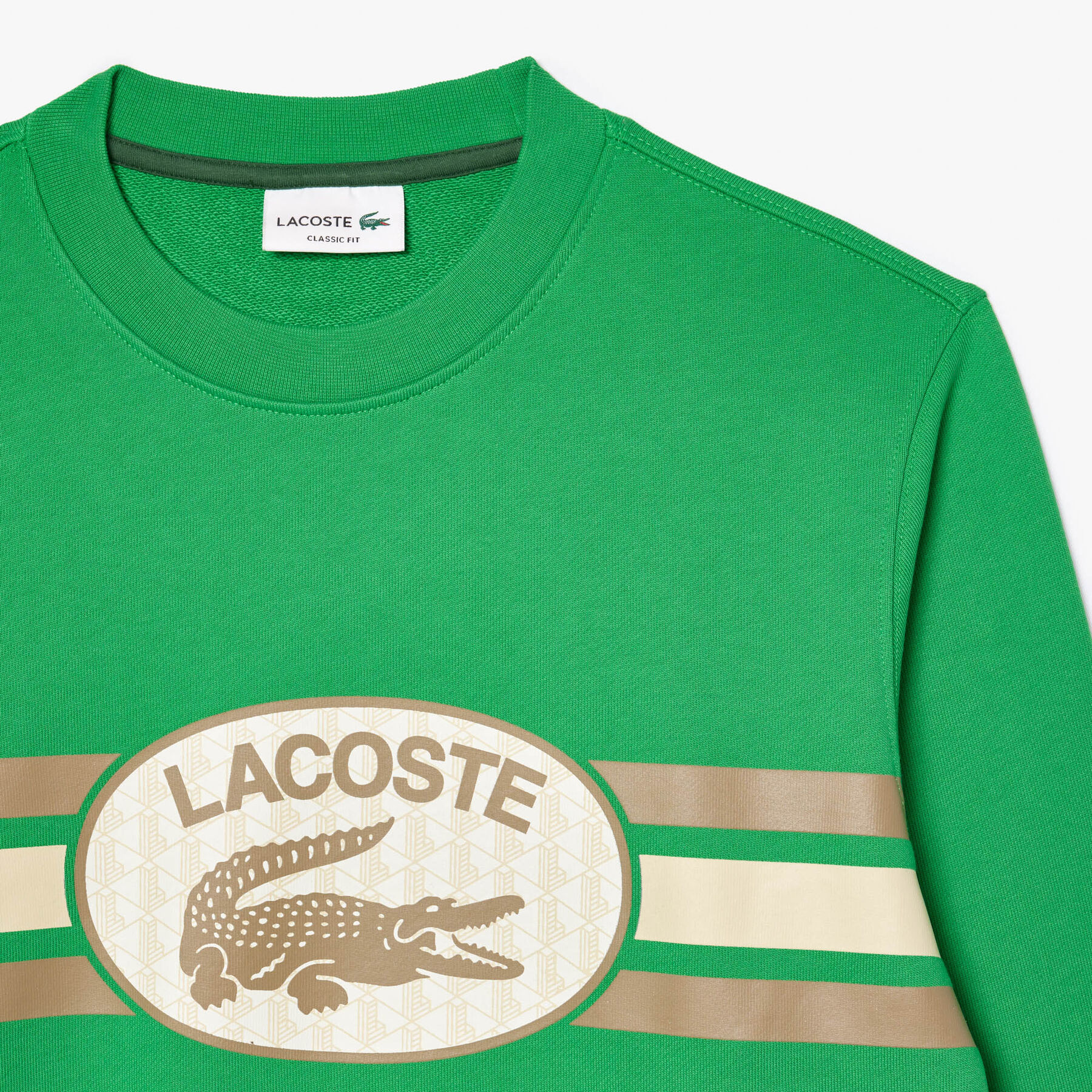 lacoste loose fit monogram print fleece sweatshirt