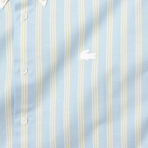 Unisex Lacoste L!ve Striped Oxford Cotton Relaxed Fit Shirt
