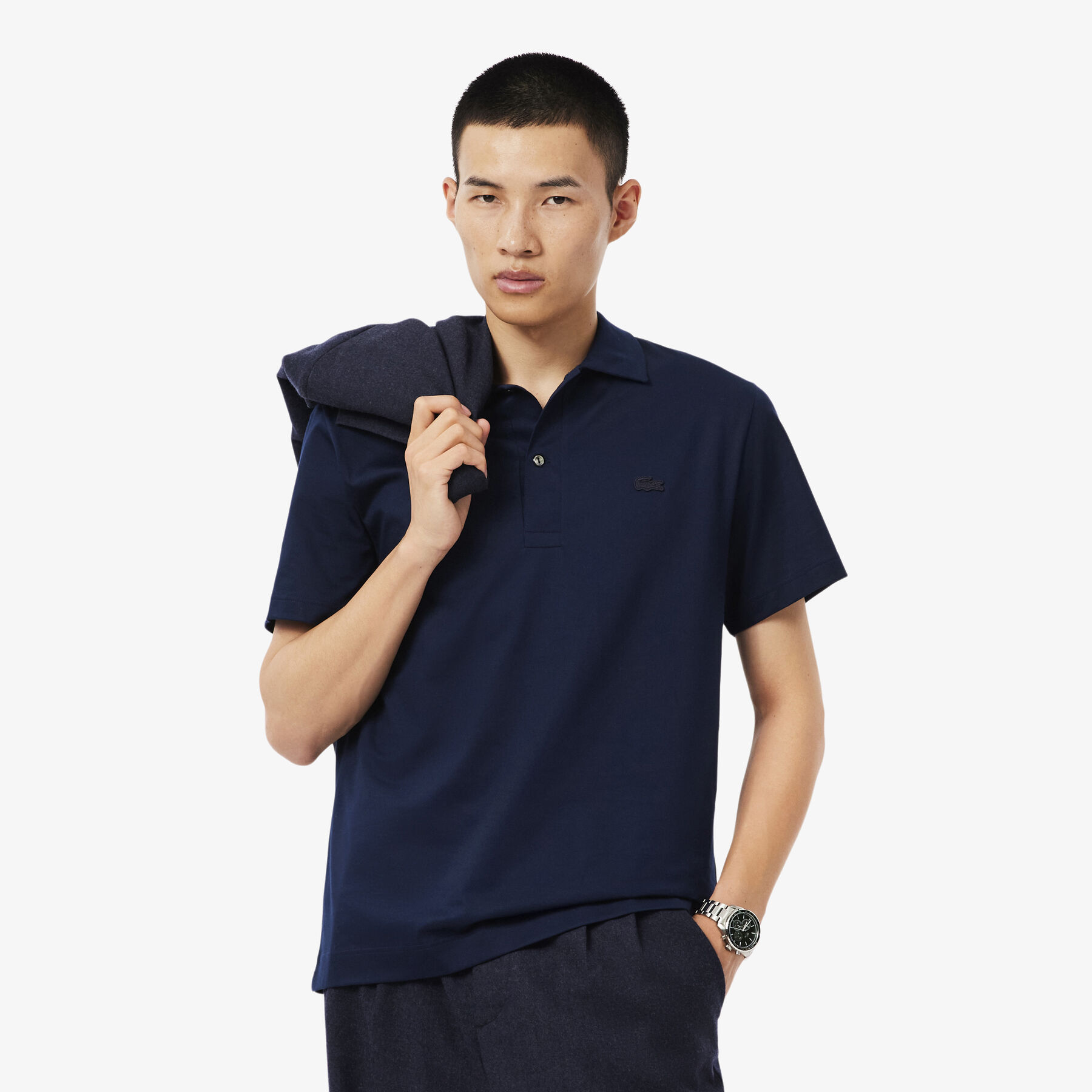 lacoste paris classic fit open neck embroidered polo shirt