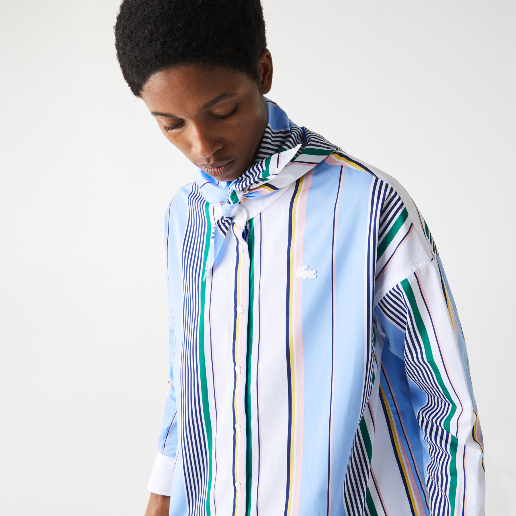 women s lacoste live classic fit scarf neck striped cotton shirt