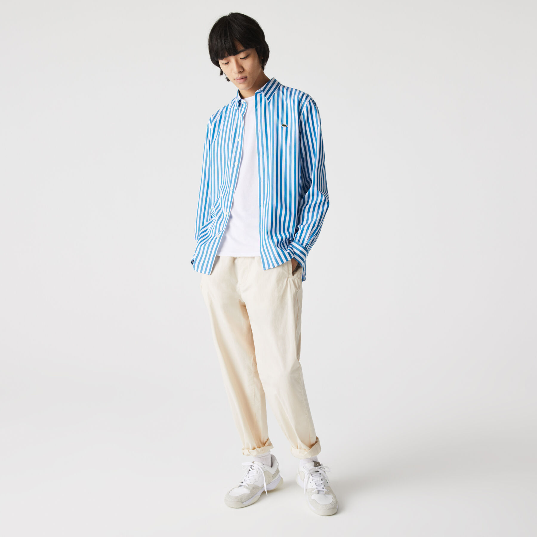 Men's Regular Fit Striped Poplin Shirt lacoste men s regular fit striped poplin shirt