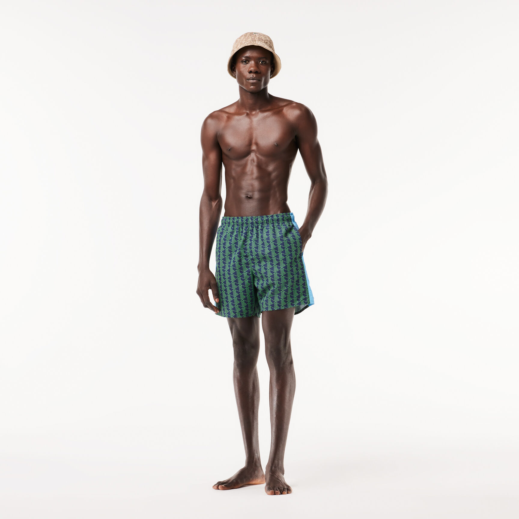 Lacoste Mid Length Monogram Print Swim Trunks - MH6980-00-IHA